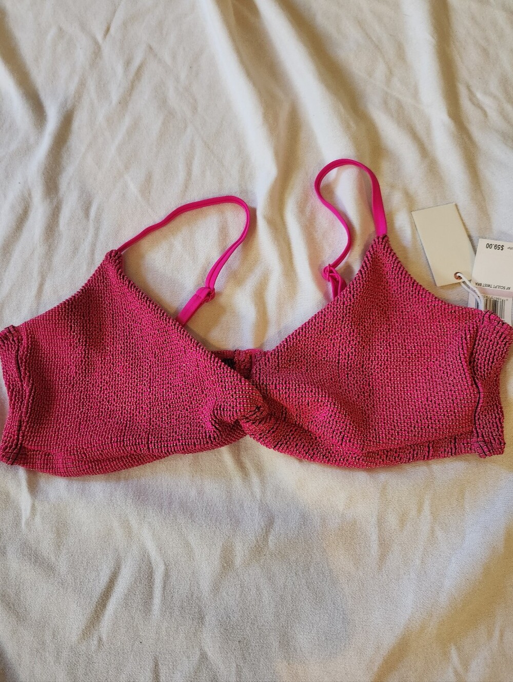 Good American Always Fits Sculpt Twist Bikini Top Pink Size 6 NWT